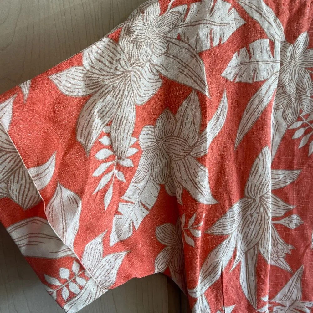 Amuse Society Mala Wrap S/S‎ Woven Dress Coral Tropical Resort Top NWT XS